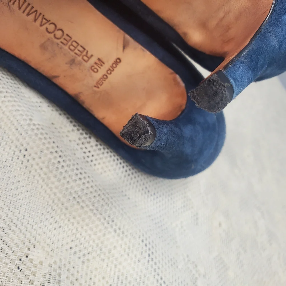 Rebecca Minkoff Brie D'orsay Blue Suede Heels pumps point toe size 6‎